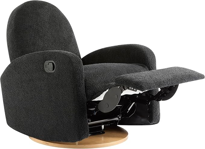 Christopher Knight Home Sidney Fabric Upholstered 360° Swivel Chair Boucle Push-Back Recliner Solid Wood Glider Recliner with Rotation Living Room Lounge Sofa Adjustable Comfy Reading ChairBlack