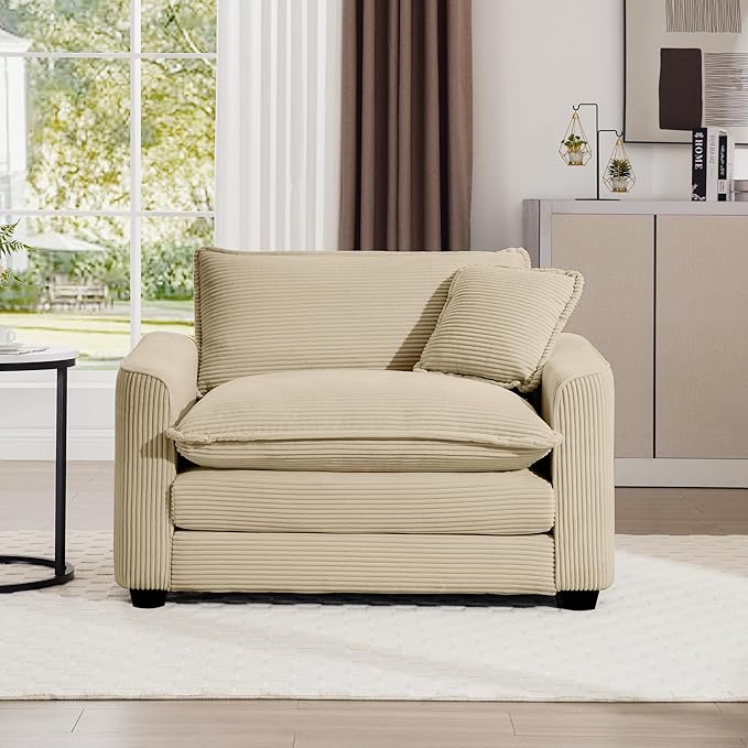 mikibama Luxury Modular Sectional Sofa Chair 45 Inch Modern Corduroy Comfy Cloud Couches for Living Room Office Bedroom Deep Sofa Chair with 1 Toss Pillows Camel