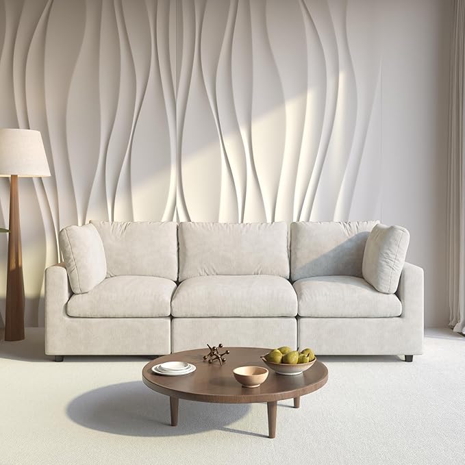 WJShome Cloud Sectional Couches for Living Room100.5 Convertible Love Seat 3 Seater Modular Sectional SofaDeep Seater Furniture SetsBeige