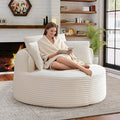 Antetek 53-inch Round Chaise Lounge Chair Indoor Modern Cloud Single Corduroy Couch with 3 Pillows Boneless Compressed Memory Foam Sofa Chair for Living Room Bedroom Apartment Beige