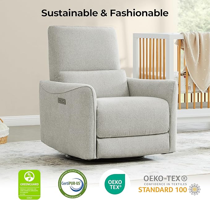 CHITA Oversized Power Recliner Chair Swivel Glider for Big and Tall FSC Certified Living Room Nursery Rocking Chair with Lumbar Support Dove Grey
