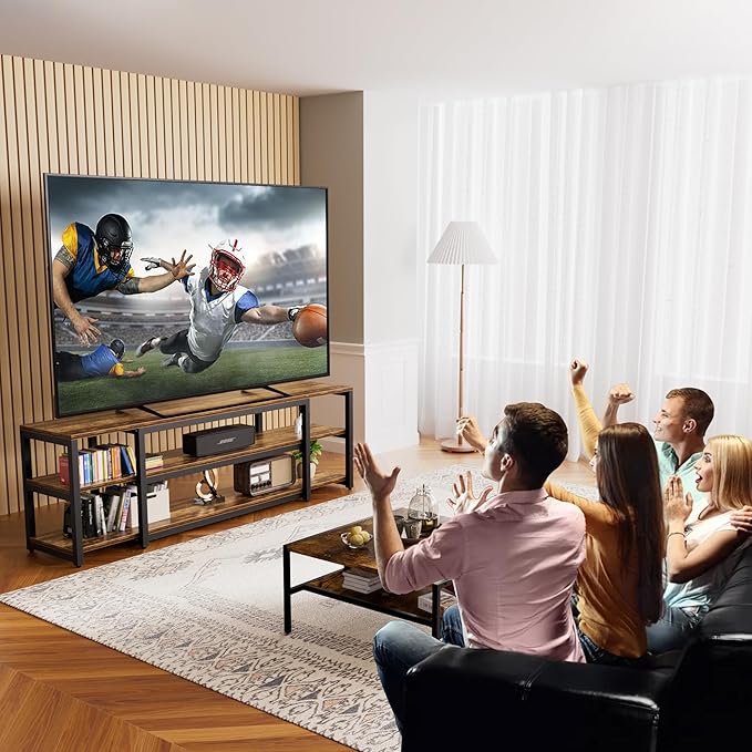 Aquzee 85 inch TV Stand Entertainment Center for 70 75 80 85 TV 75.2 Wide Wood Television Console Table for Living Room Bedroom Gaming Room Rustic Brown
