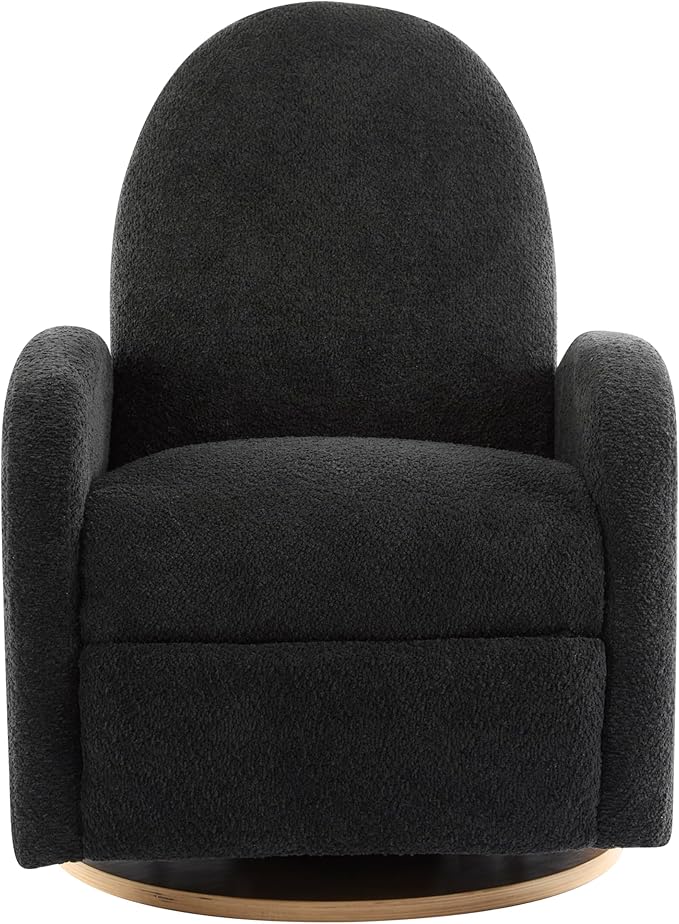 Christopher Knight Home Sidney Fabric Upholstered 360° Swivel Chair Boucle Push-Back Recliner Solid Wood Glider Recliner with Rotation Living Room Lounge Sofa Adjustable Comfy Reading ChairBlack