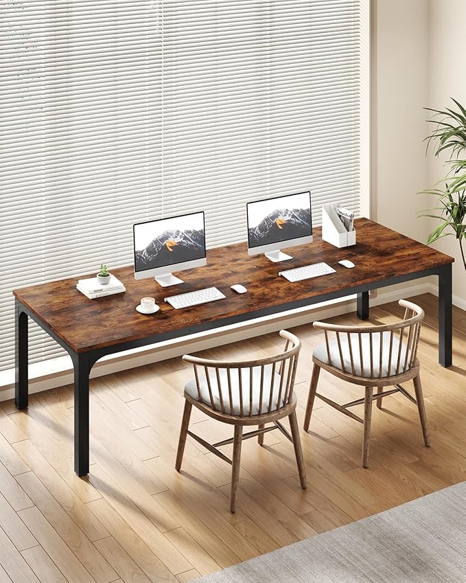 LITTLE TREE Two Person Desk 78.7 Inches Extra Long Computer Desk Wooden Large Office Desks with Strong Metal Legs Double Desk for 2 People Writing Study Table for Home Office Brown &amp Black