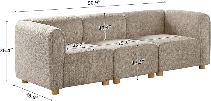 VANOMi Modular Sectional Sofa 3 Seats Sectional Couch for Living Room Cream White Camel