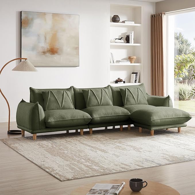 Oversized Modular Sectional Sofa Convertible L Shaped Couch with Ottoman Deep Seat Cloud Couch 126 inch Width 4 Seat Couches with Solid Wood Leg Modern Sofa for Living Room