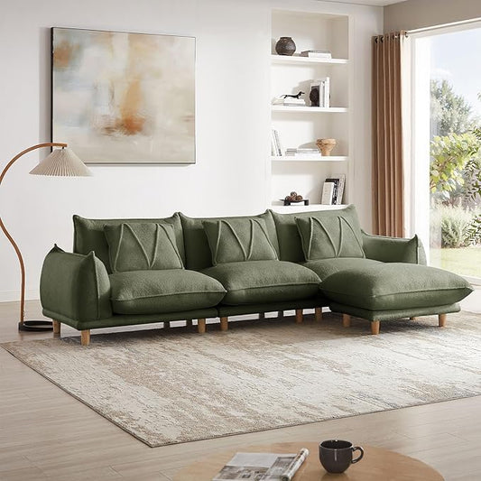 Oversized Modular Sectional Sofa Convertible L Shaped Couch with Ottoman Deep Seat Cloud Couch 126 inch Width 4 Seat Couches with Solid Wood Leg Modern Sofa for Living Room