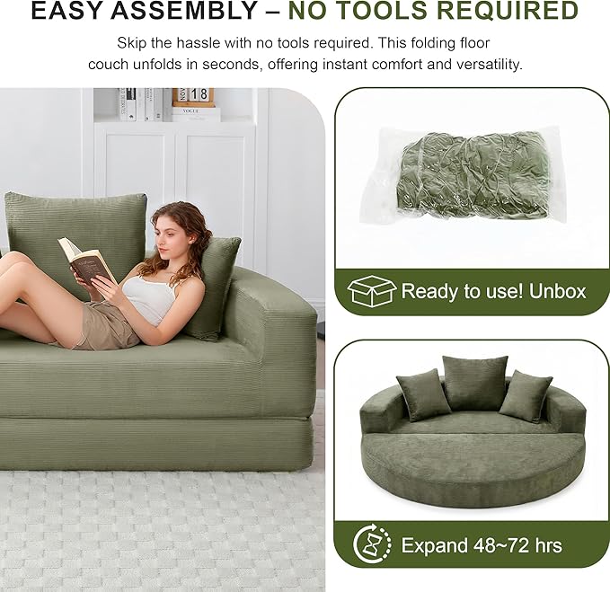 Casaphoria Convertible Folding Sofa Bed - 67 Inch Fold Out Guest Bed with Pillows for Small SpacesApartment Living Room Futon(Green)