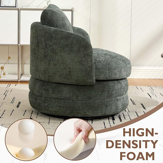 Beige Swivel Accent Chairs for Living Room Round Swivel Barrel Chair with Comfy Pillow &amp Curved Backrest Small Upholstered Armchair for Small Spaces Bedroom Office (Green)