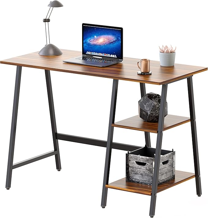 SHW 43-Inch Home Office Trestle Computer Desk with Open Storage Shelves Walnut