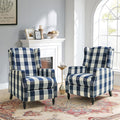 HULALA HOME Wingback Recliner Chairs Set of 2 Traditional Push Back Recliners with Solid Wood Legs Modern Lounge Armchairs for Living Room Comfy Upholstered Accent Reclining Chairs Buffalo Navy