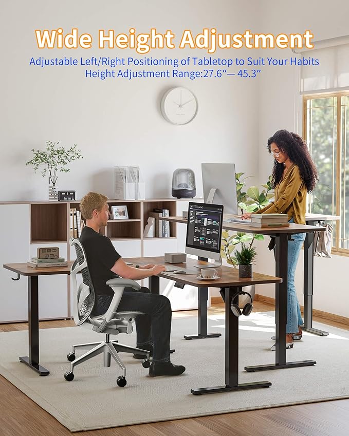 YIHAYO L Shaped Standing Desk Adjustable Height 63 x 55 Inches Electric Corner Standing Desk with Splice Board Computer Desk for Home Office Rustic Brown