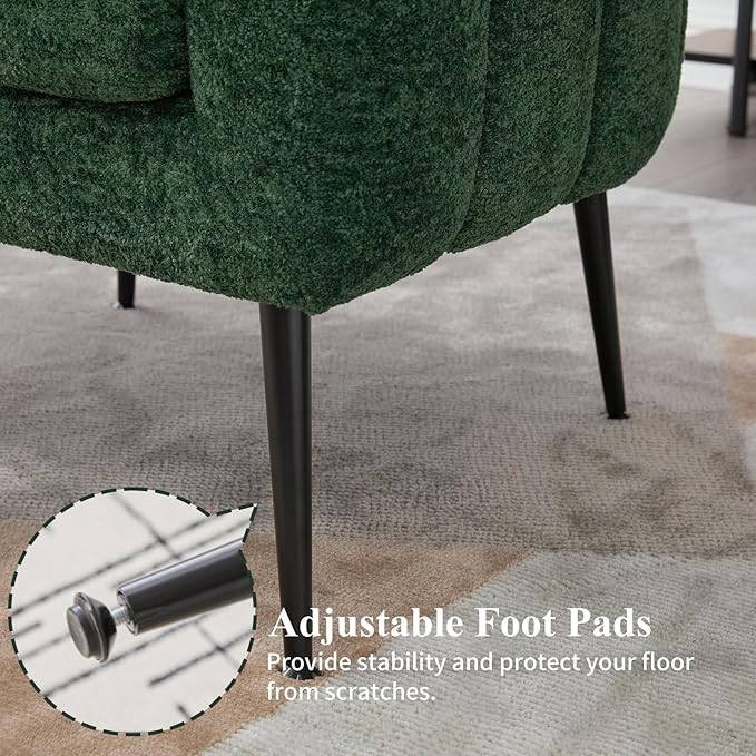 Modern Accent Chair Chenille Upholstered Accent Single Sofa with Metal Legs Tufted Lounge Chair with Wraparound Backrest Leisure Armchair for Living Room Office (Green)