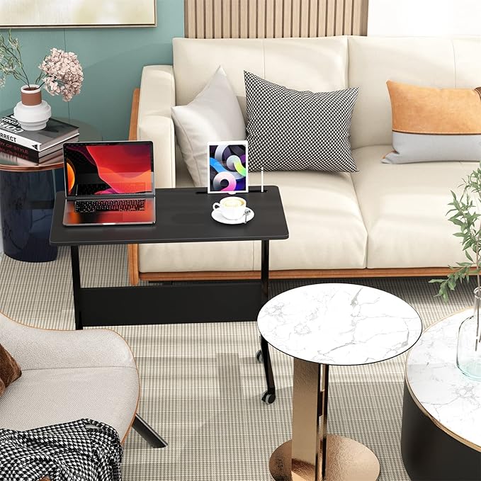 SDHYL Mobile Side Table with Wheels Adjustable Height C Table with Phone Holder &amp Storage 23.6 Inch Portable Rolling Desk for Sofa Bedroom Living Room Home Office