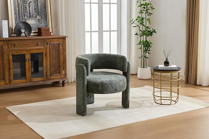 GDFStudio 30 Modern Accent Chair Upgrade Leisure Boucle Upholstered Armchair with Curved Arms and Waist Pillow Comfy Single Sofa Chair for Living Room Bedroom Office Apartment Antique Green