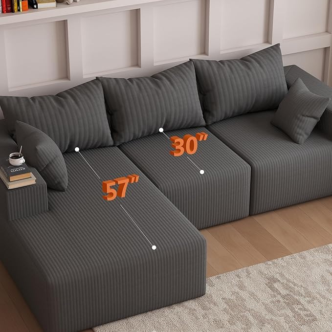 108Modern Sectional SofaModular Convertible L-Shape SofasUpholstered Couches with Deep SeatPet-Friendly Sponge Sofa for Living Room BedroomSofa bed for small space (Gray Left Facing Chaise)
