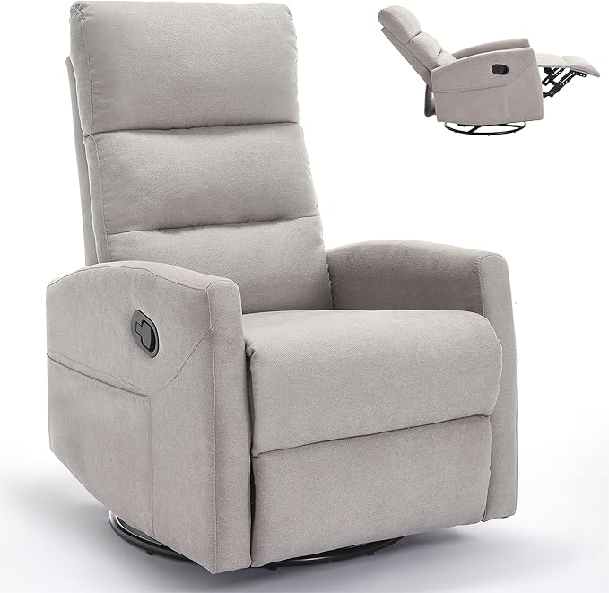 Slim Swivel Rocking Chair Recliners with PocketsLazy Boy Recliners for for AdultsSmall Recliner Chair for Small Spaces Manual Reclining Chairs for Living Room Bedroom Adjustable Backrest (Grey2)
