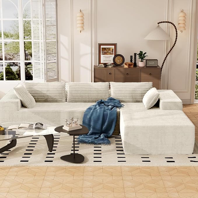 AreShark 105.5 Modular Sectional Sofa L-Shape Modular Cloud Sofa with Deep Seat for Living Room Bedroom Upholstered Couches No Assembly Required Beige Right Hand Facing