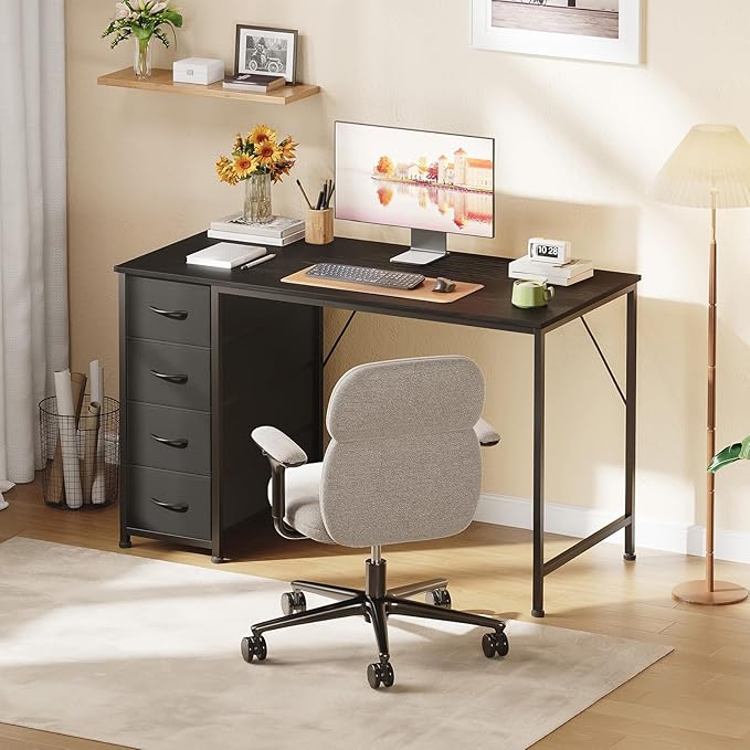 Somdot 47 Computer Desk with 4 Drawers for BedroomSimple Home Office Writing DeskGaming Table with StorageModern Work for Home Office Study Living RoomBlack
