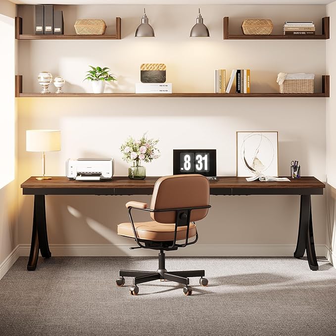 Tribesigns 2 Person Desk 78 Inch Long Computer Desk Two People Office Table with Stylish Legs Double Workstation for Home Office (Rustic Brown)
