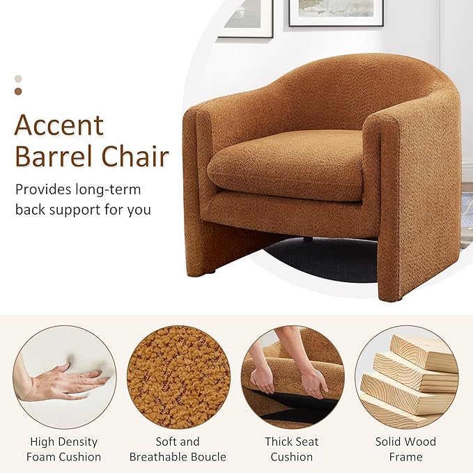 VANOMi 31.2 Accent Chair Modern Upholstered Living Room Chairs Comfy Single Sofa Chair for Bedroom Office Waiting Room (Curry Boucle)