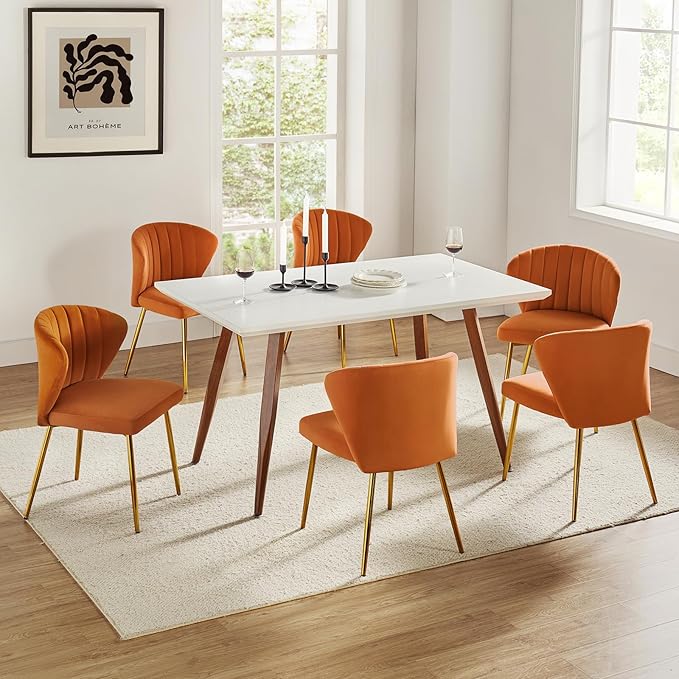 HULALA HOME Dining Chairs Set of 2 Velvet Upholstered Kitchen &amp Dining Room Chairs with Metal Legs Vanity Chair Armless Side Chairs for Living Room Bedroom Restaurant Channel Curved Backrest Ora