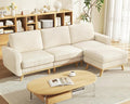 97 Beige Corduroy Modular Sectional Sofa L-Shaped Couch with Movable Ottoman &amp Spring Cushion Deep Seat Modular Sofa for Living Room Bedroom Apartment