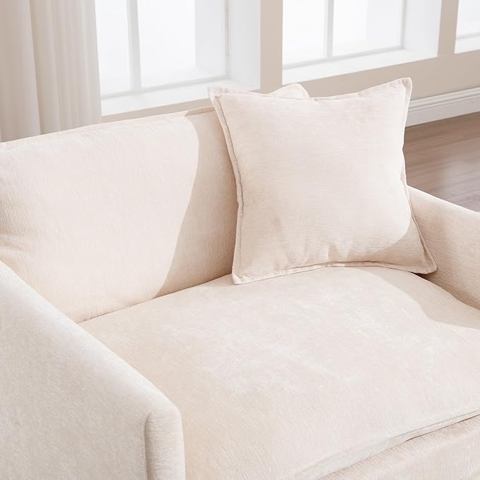 Oversized Accent Chair with Ottoman Beige Chenille Modern Cloud Chaise Lounge Chair Indoor with Deep Seat Upholstered Comfy Armchair Reading Chair for Bedroom Living Room Apartment