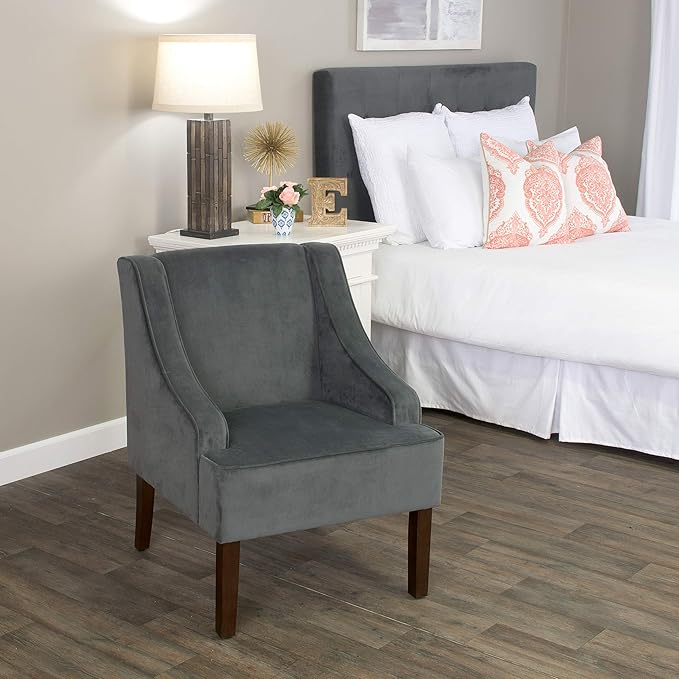 Homepop Home Decor Upholstered Classic Swoop Arm Accent Chair Accent Chairs for Living Room &amp Bedroom Decorative Home Furniture Dark Grey
