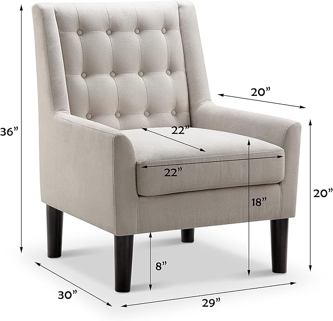 Rosevera Accent Chair - Button Tufted Armchair for Living Room Bedroom Reading - Mid-Century Modern Lounge Chair Set - Natural
