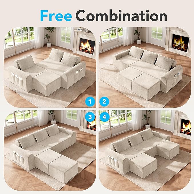 Cloud Sectional Couch with 2 Ottomans &amp 3 Pillows Boneless Couches for Living Room U Shaped Sectional Sofa Deep Seat Comfy Couch for Small Spaces No Assembly Required 72h to Restore