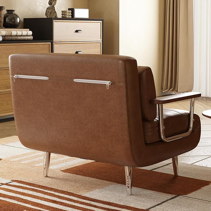 43.3 3-in-1 Modern Faux Leather Convertible Sofa Bed Brown Upholstered Sleeper Sofa with Sturdy Metal Frame &amp High-Density Foam Filling Ideal for Living Rooms Offices &amp Studies