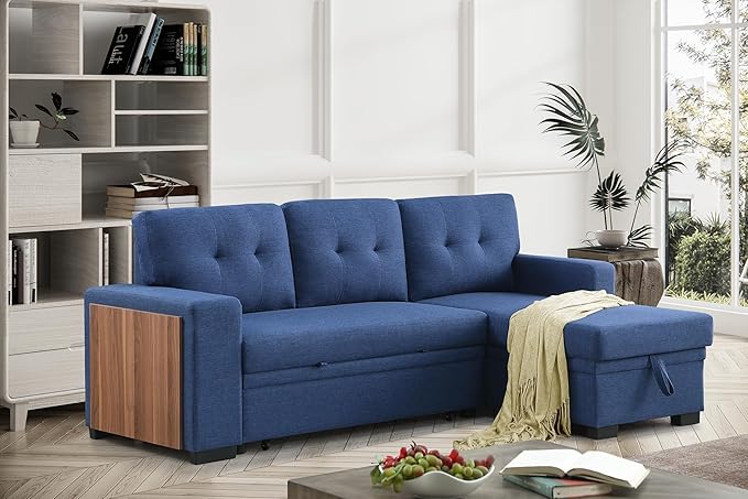 Ball &amp Cast L-Shape Reversible Sectional Sleeper Sofa Bed4 in 1 Pull Out Couch with Storage Chaise USB Ports &amp Cup HolderConvertible Sleeper Corner Couch Pull-Out Sofa Bedfor Living RoomOf