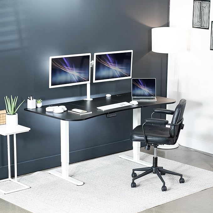 VIVO Electric 63 x 32 in Dual Motor Standing Desk Memory Height Adjustment 2B Series Black Carbon Fiber Top White Frame DESK-KIT-2W1R
