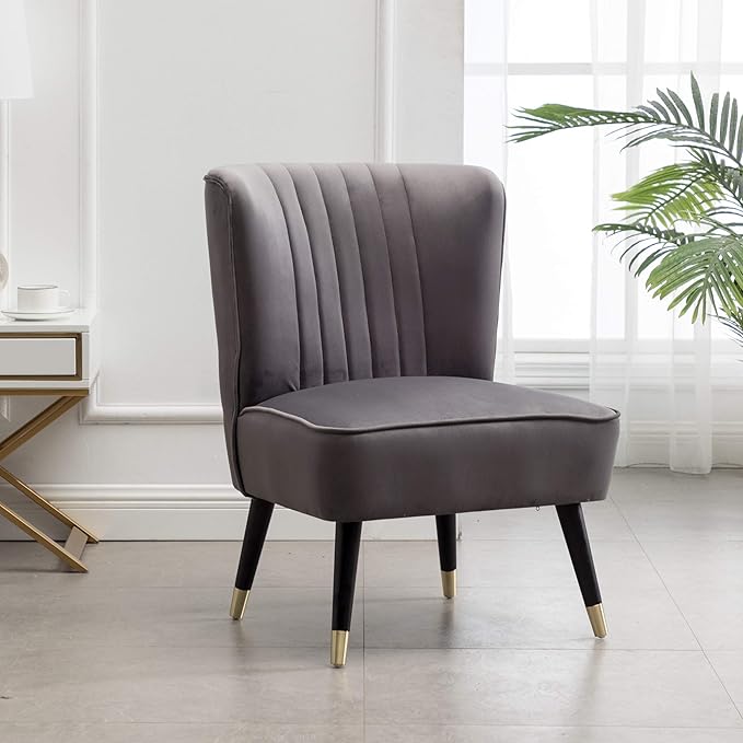 Elon Contemporary Velvet Upholstered Accent Chair Gray