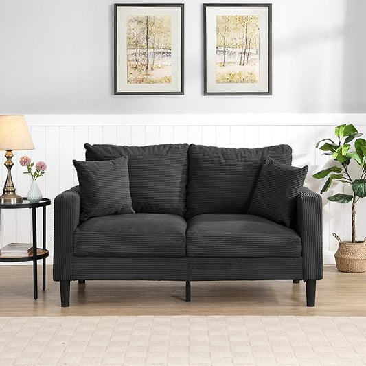 Corduroy Loveseat Sofa 2-Seater with Metal Legs Modern 57'' Compact Couch for Small SpacesMini Couches for Living Room/Apartment/Dorm/OfficeSettee (Corduroy Dark Gray)