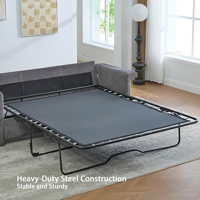 Full Size Sleeper Sofa Bed Pull Out Couch with Queen Size Memory Foam Mattress 2-in-1 Convertible Corduroy Loveseat Sleeper for Small Apartment USB Charging (Gray)