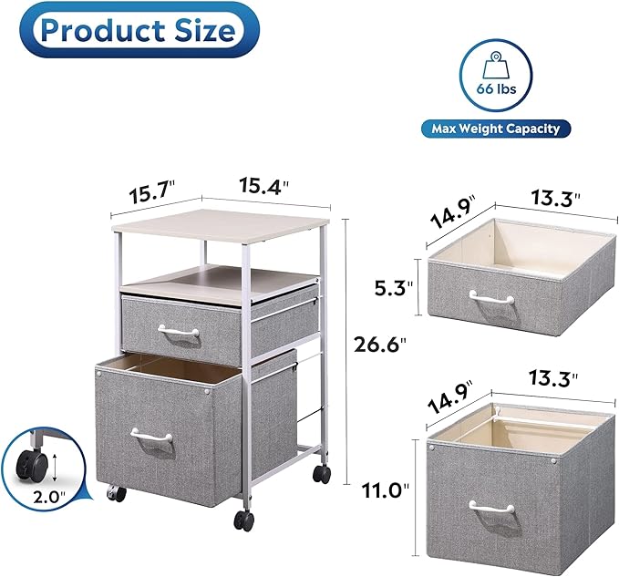 DEVAISE Mobile File Cabinet Combo Set: Lateral 3-Drawer &amp Vertical 2-Drawer with Open Shelf | Rolling Light Grey Office Storage Cabinets with Locking Casters