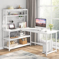 Tribesigns 55 Large Computer Desk with Wireless Charging 5 Storage Shelves Office Desk Study Table Writing Desk Workstation with Hutch Bookshelf for Home Office (All White)