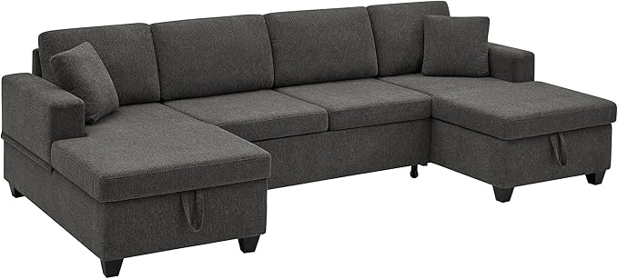 VANOMi 113 U Shaped Modular Sofa with Pull Out Bed &amp Storage Modern Sectional Sleeper Sofa with Chaise Chenille Sectional Couches for Living Room Small Space Apartment Dark Grey | Pull Out B