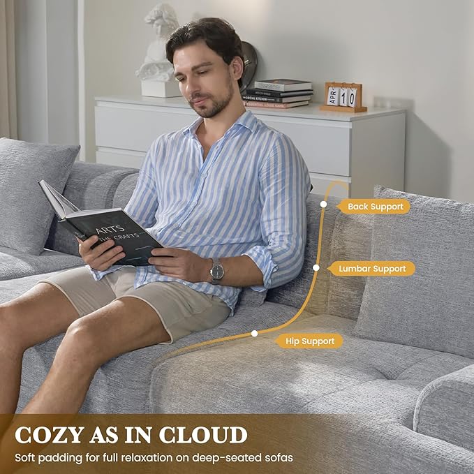 158 U Shaped Convertible Modular Couch Cloud Couch Sectional with Ottoman 6-Seater Chenille Boneless Couches for Living Room Apartment No Assembly Light Grey 1PCS