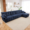 Aoowow Modular Sectional Sofa with Movable Ottoman 141.7” Chenille L Shaped Sofa Couch Upholstered Comfy 4-Seater Couches with Pillows for Living Room Apartment OfficeBlue