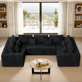 136'' Large Sectional Cloud Couches with Chaise U Shaped Boneless Loveseat Sofa No Assembly Required Deep Seat Modular Lounge for Living Room 3PCS Set Bedroom(Black)
