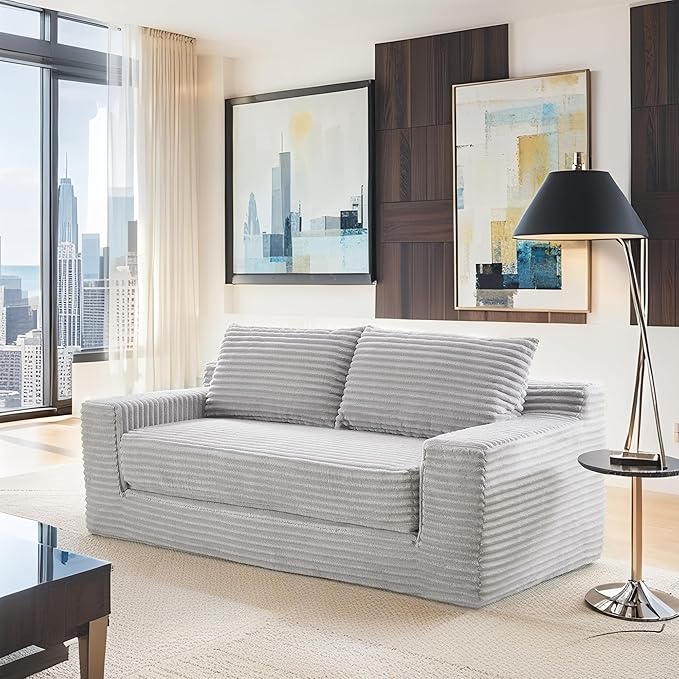 Boneless Couch 2 in 1 Convertible71 Corduroy Cloud Loveseat SofaMemory Foam Couch in a BoxNo Assembly Small Sofa for Living RoomApartments Home OfficeBedroom-Grey