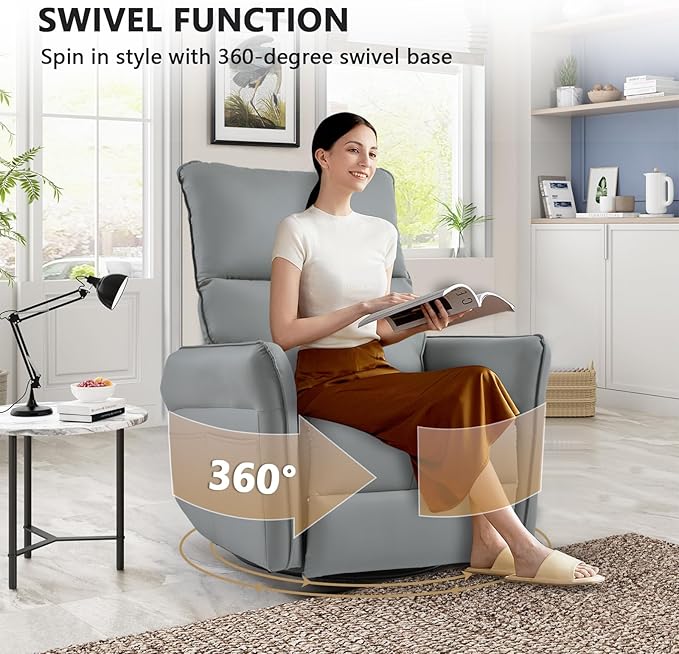 cinkehome Swivel Rocker Recliner Glider Rocker Recliner Chair for Nursery Overstuffed Manual Reclining Chair for Small Spaces Living Room