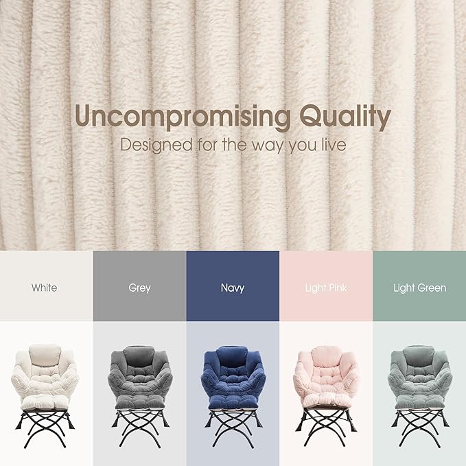 Lazy Chair with Ottoman Comfy Lounge Chair for Reading Relaxing and Napping Perfect for Living Room Bedroom or Office White