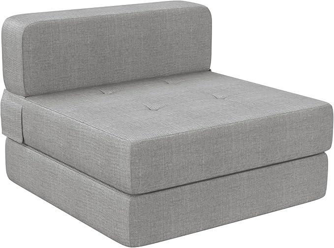 Convertible Folding Sofa Bed Couch - Light Grey Memory Foam Fold Out Couches Modern Linen Foldable Mattress Sleeper Chair for Living Room/Home Office/Apartment