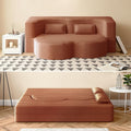 78 Convertible Sofa Bed 2-in-1 Folding Floor Couch with 2 Pillows Sleeper Sofa for Living Room and Bedroom No Assembly Required (Orange Corduroy Fabric)