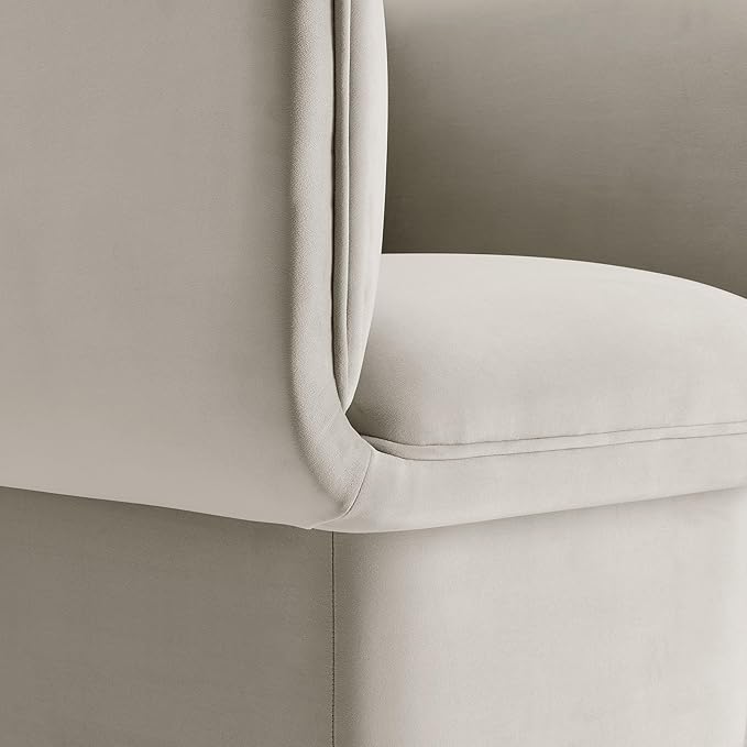 Modway Tate Performance Velvet Accent Chair in Almond - Upholstered Club Chair - Modern Barrel Armchair - Comfy Reading Leisure Chair for Living Room Bedroom Office