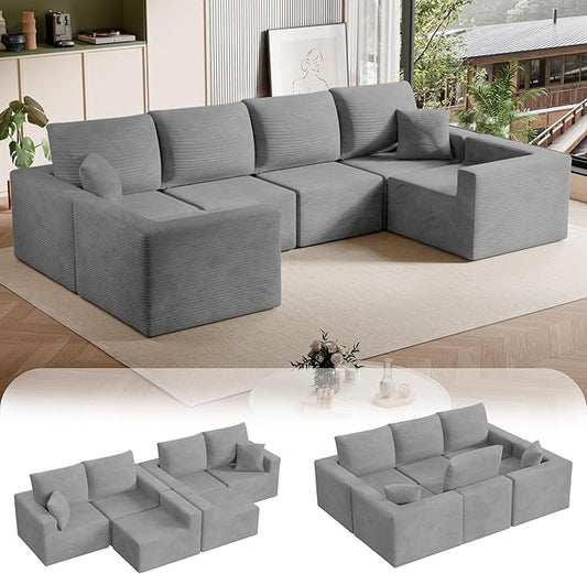 Homall Sectional Couches for Living Room Modern Boneless Couch with Deep Seat Upholstered Cloud Sofa No Assembly Required (Grey Oversized Sofa)